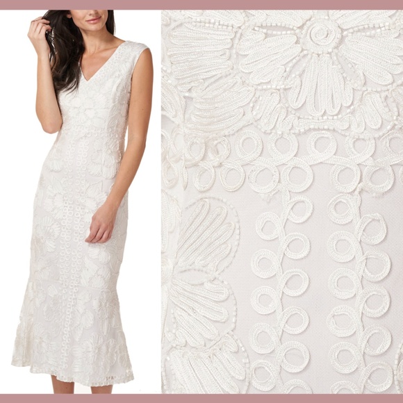 NEW JS Collections [ 16 ]‎ Beaded V-Neck Midi Dress in White - Picture 2 of 12